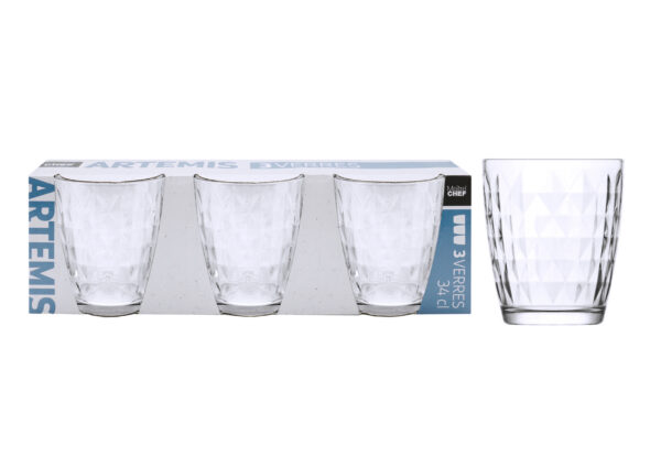 Verre Spiritueux Transparent Artémis 34 cl ( Lot de 3) Gobelets à Boissons , Jus , Eau