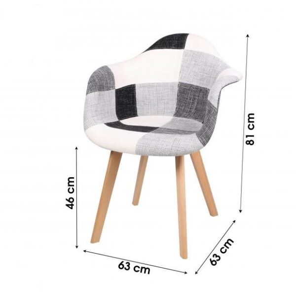Fauteuil PATCHWORK Conjugaison de Couleur Noir Blanc et Gris avec Pieds en Bois – 63 x 63 x H.46/ H.81 cm