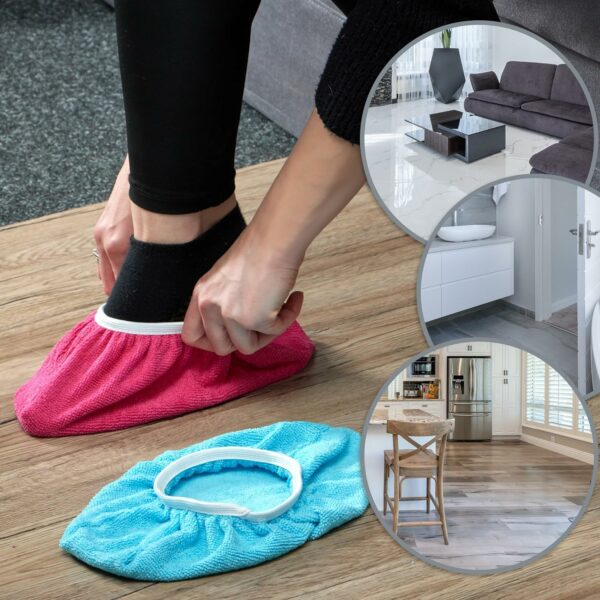 HOUSSE BALAI MICROFIBRE 31X11CM 5 COULEURS ASSORTIES ou Pantoufles Pour Le Nettoyage Des Sols, Chaussures de Nettoyage Réutilisables